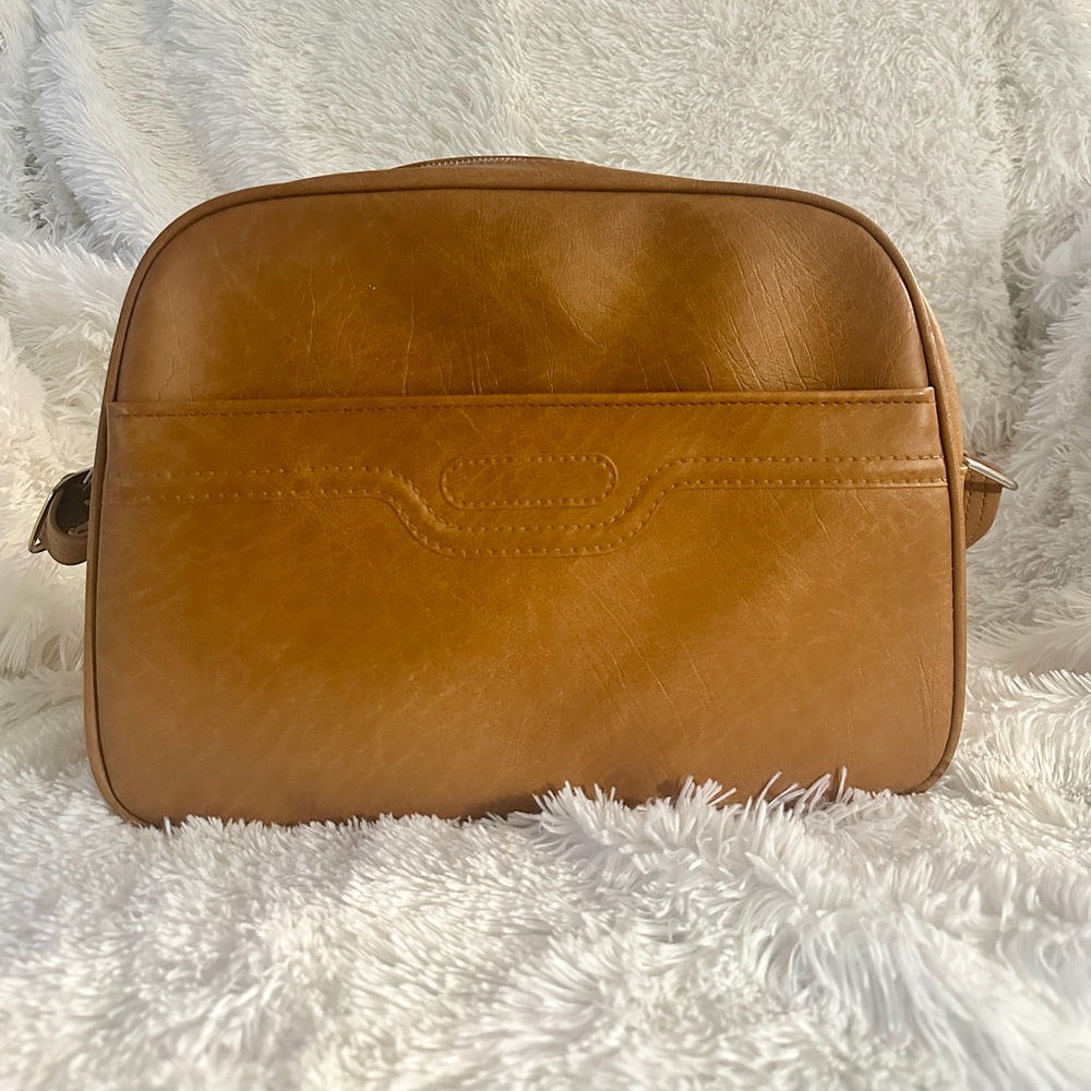 Vintage Samsonite Shoulder Tote Carry On Bag Vinyl Camel
